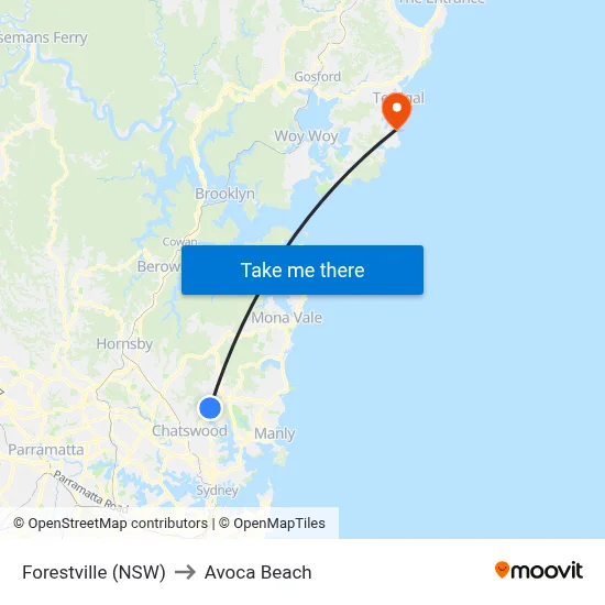 Forestville (NSW) to Avoca Beach map
