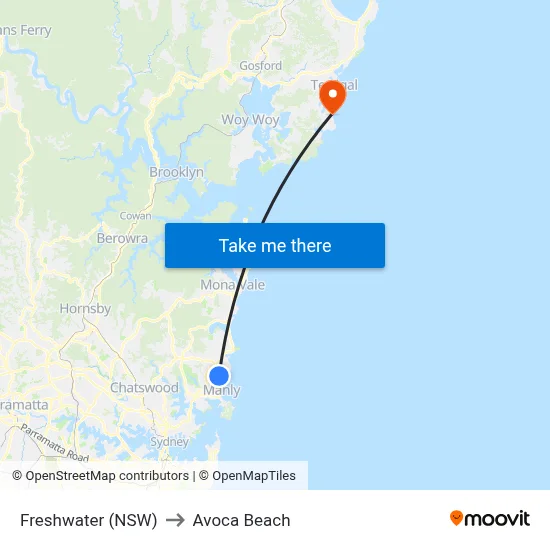 Freshwater (NSW) to Avoca Beach map