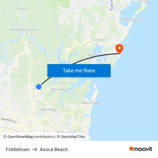Fiddletown to Avoca Beach map