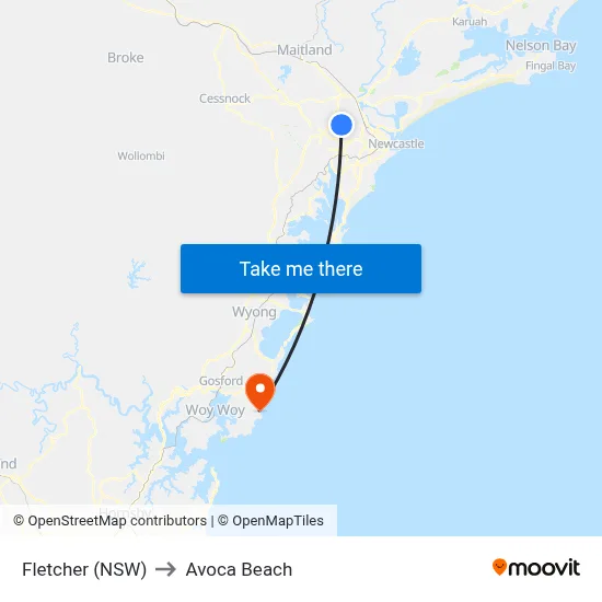 Fletcher (NSW) to Avoca Beach map