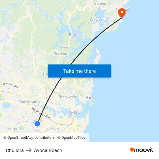 Chullora to Avoca Beach map