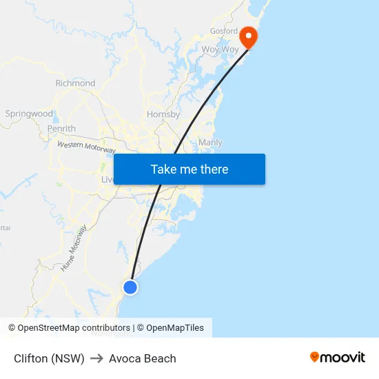 Clifton (NSW) to Avoca Beach map