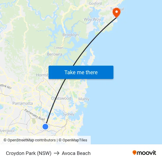 Croydon Park (NSW) to Avoca Beach map