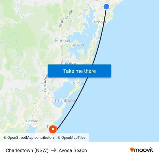 Charlestown (NSW) to Avoca Beach map