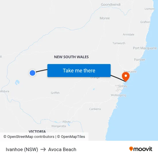 Ivanhoe (NSW) to Avoca Beach map