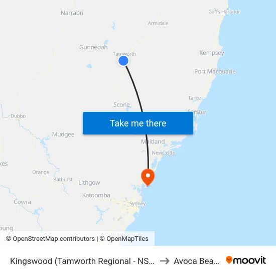 Kingswood (Tamworth Regional - NSW) to Avoca Beach map