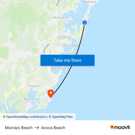 Murrays Beach to Avoca Beach map