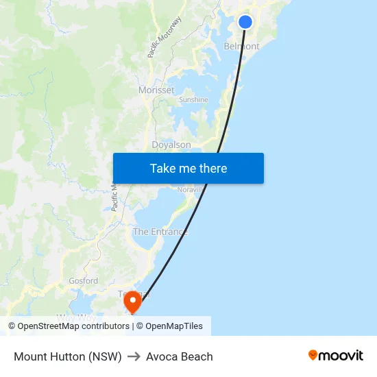 Mount Hutton (NSW) to Avoca Beach map