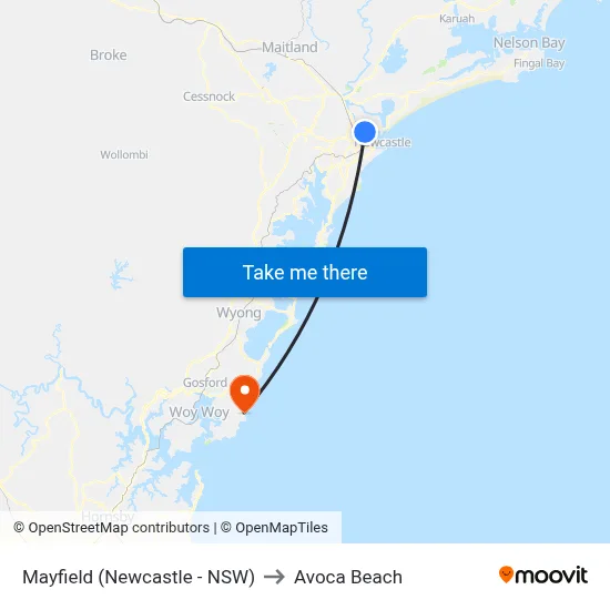 Mayfield (Newcastle - NSW) to Avoca Beach map