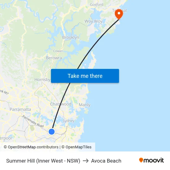 Summer Hill (Inner West - NSW) to Avoca Beach map