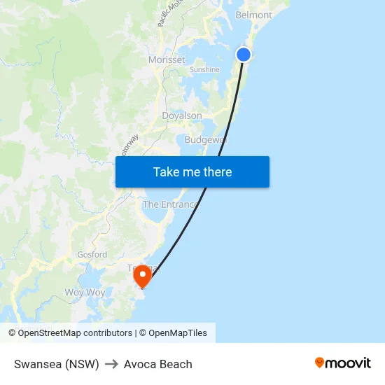 Swansea (NSW) to Avoca Beach map
