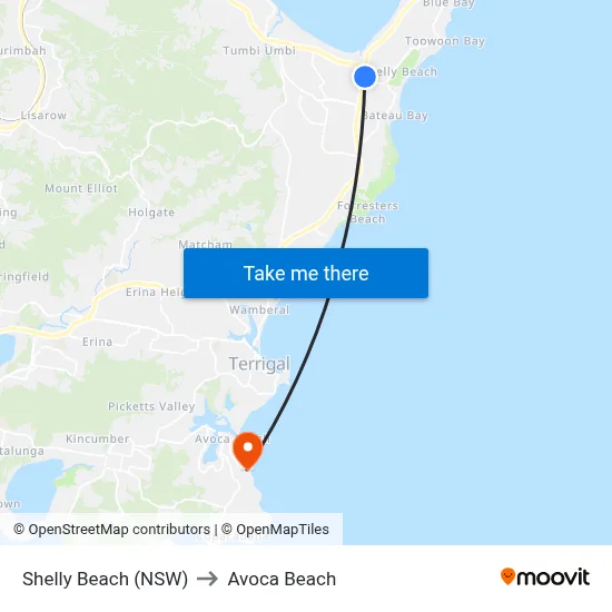 Shelly Beach (NSW) to Avoca Beach map