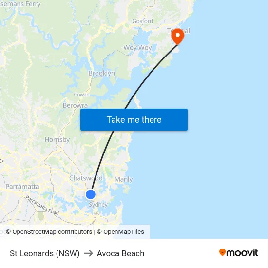 St Leonards (NSW) to Avoca Beach map