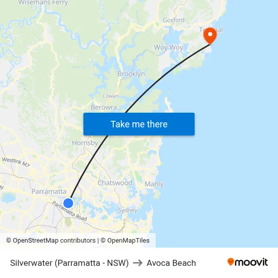 Silverwater (Parramatta - NSW) to Avoca Beach map