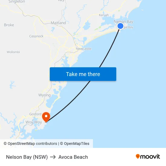 Nelson Bay (NSW) to Avoca Beach map