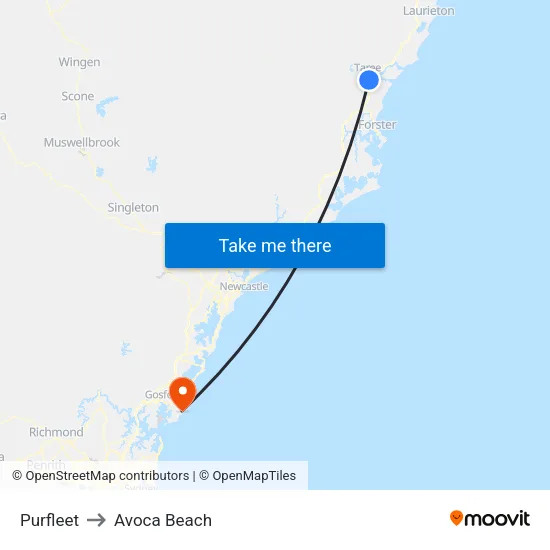 Purfleet to Avoca Beach map