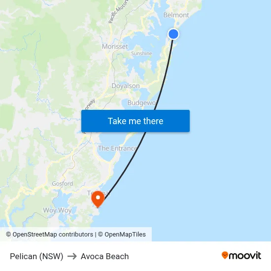 Pelican (NSW) to Avoca Beach map