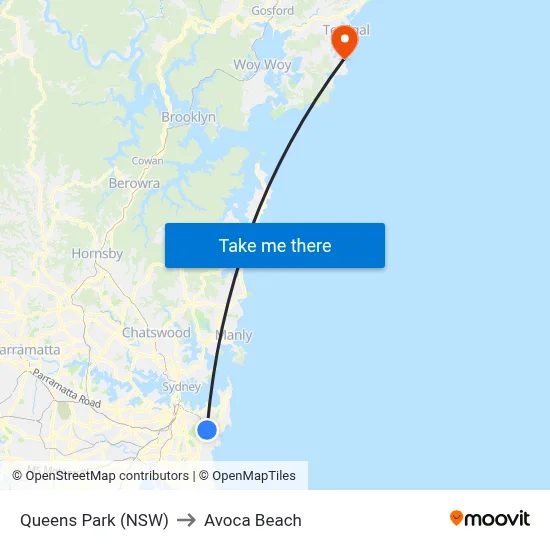 Queens Park (NSW) to Avoca Beach map