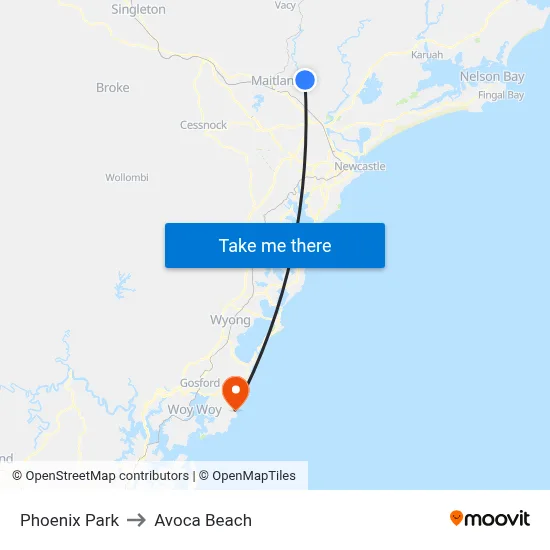 Phoenix Park to Avoca Beach map