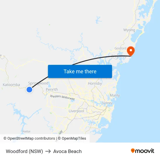 Woodford (NSW) to Avoca Beach map
