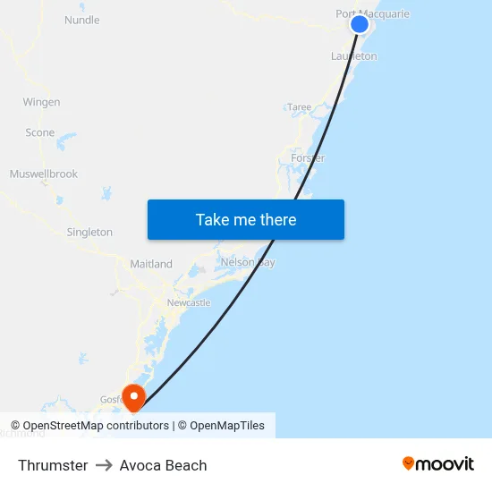 Thrumster to Avoca Beach map