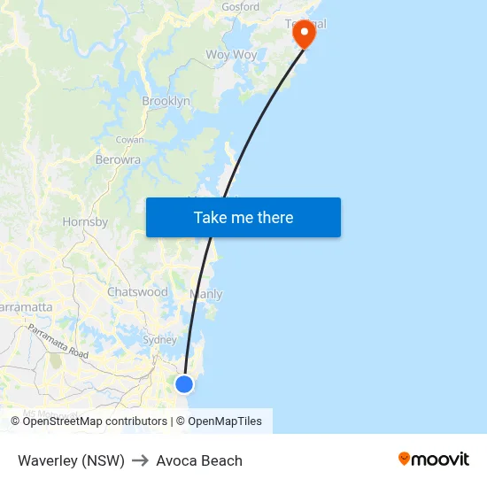 Waverley (NSW) to Avoca Beach map