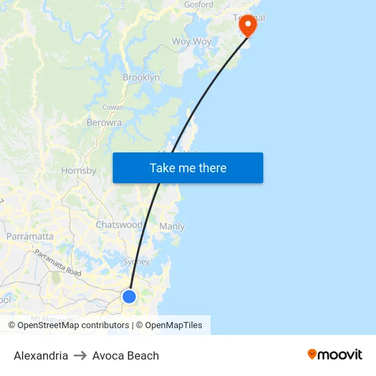 Alexandria to Avoca Beach map