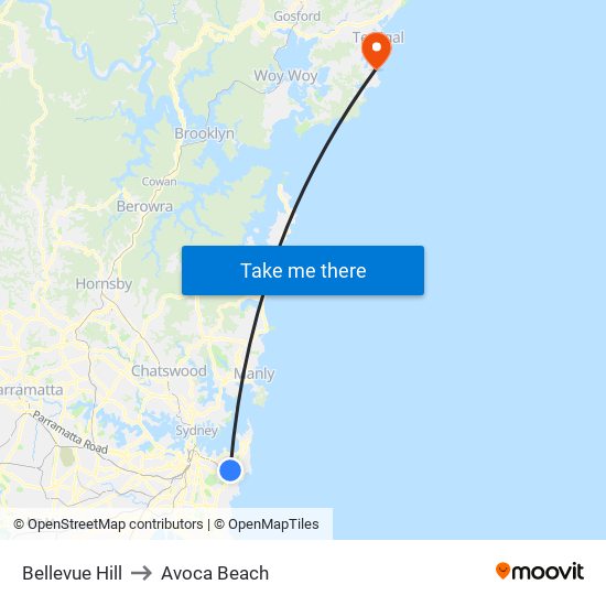 Bellevue Hill to Avoca Beach map