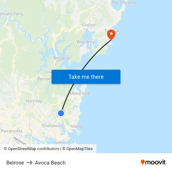 Belrose to Avoca Beach map