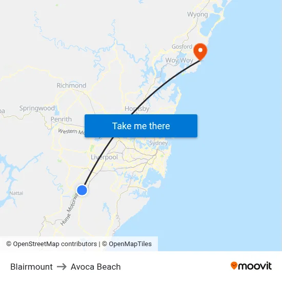 Blairmount to Avoca Beach map