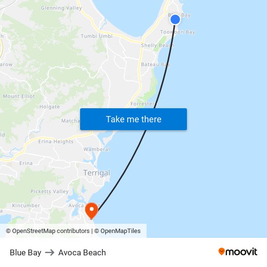 Blue Bay to Avoca Beach map