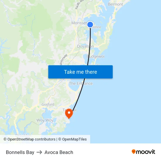 Bonnells Bay to Avoca Beach map