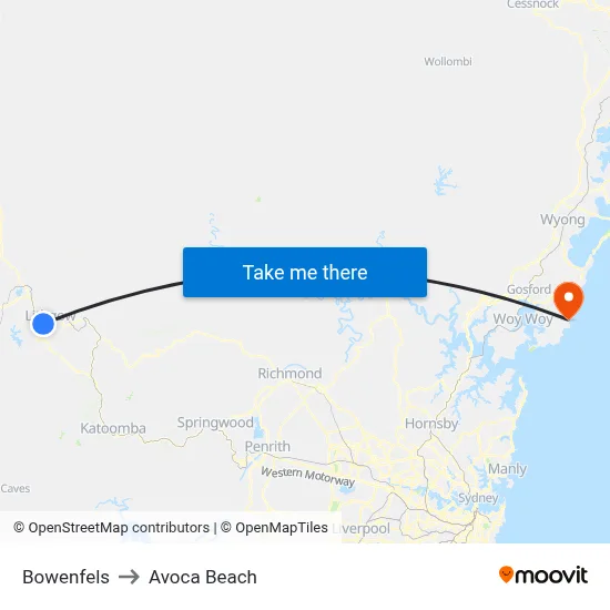 Bowenfels to Avoca Beach map