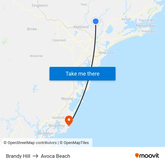 Brandy Hill to Avoca Beach map
