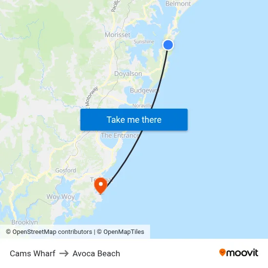 Cams Wharf to Avoca Beach map