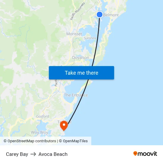 Carey Bay to Avoca Beach map