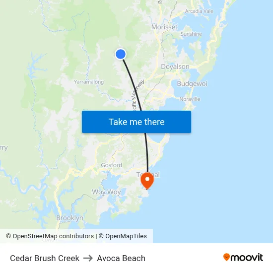 Cedar Brush Creek to Avoca Beach map