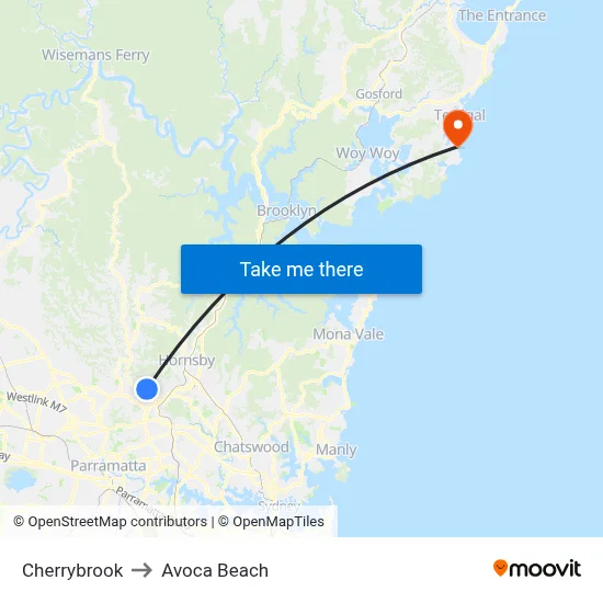 Cherrybrook to Avoca Beach map
