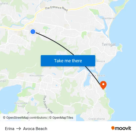 Erina to Avoca Beach map