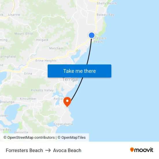 Forresters Beach to Avoca Beach map