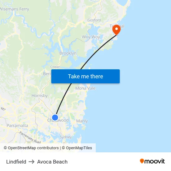 Lindfield to Avoca Beach map