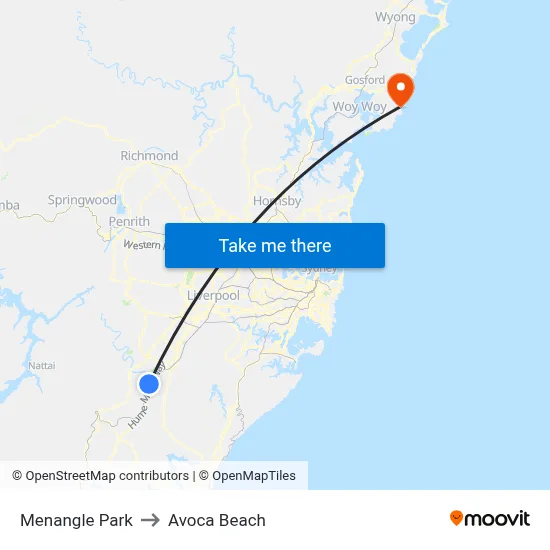 Menangle Park to Avoca Beach map