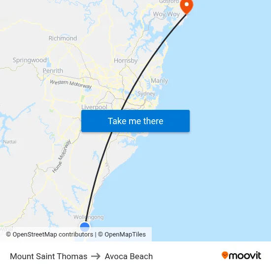Mount Saint Thomas to Avoca Beach map