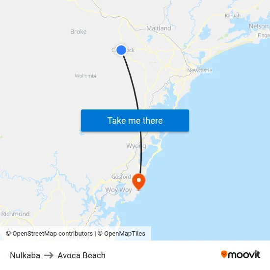 Nulkaba to Avoca Beach map