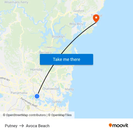 Putney to Avoca Beach map
