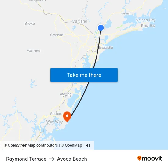 Raymond Terrace to Avoca Beach map