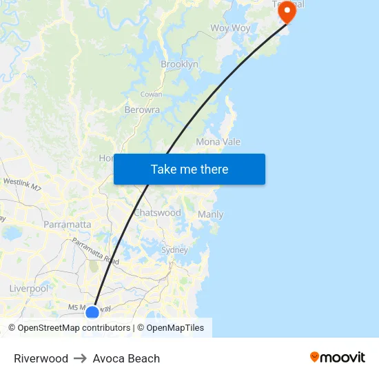Riverwood to Avoca Beach map