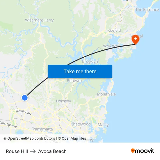 Rouse Hill to Avoca Beach map