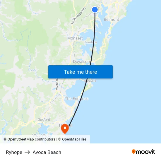 Ryhope to Avoca Beach map