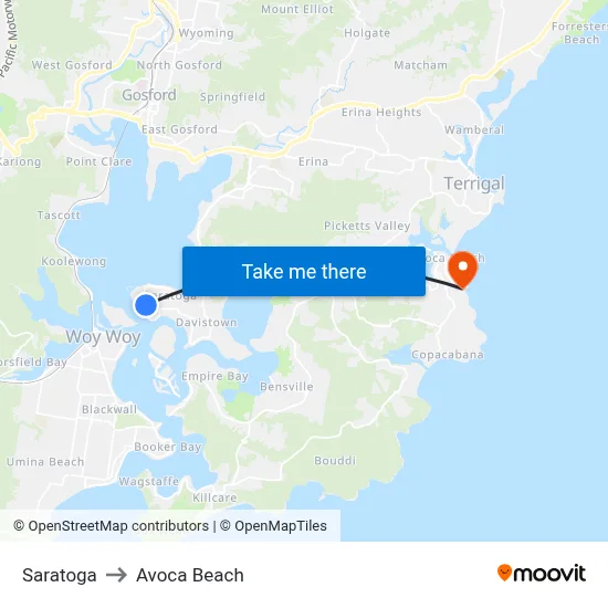 Saratoga to Avoca Beach map